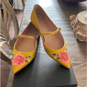 Jcrew yellow embroidered flat Mary Jane ‘s 6 1/2
